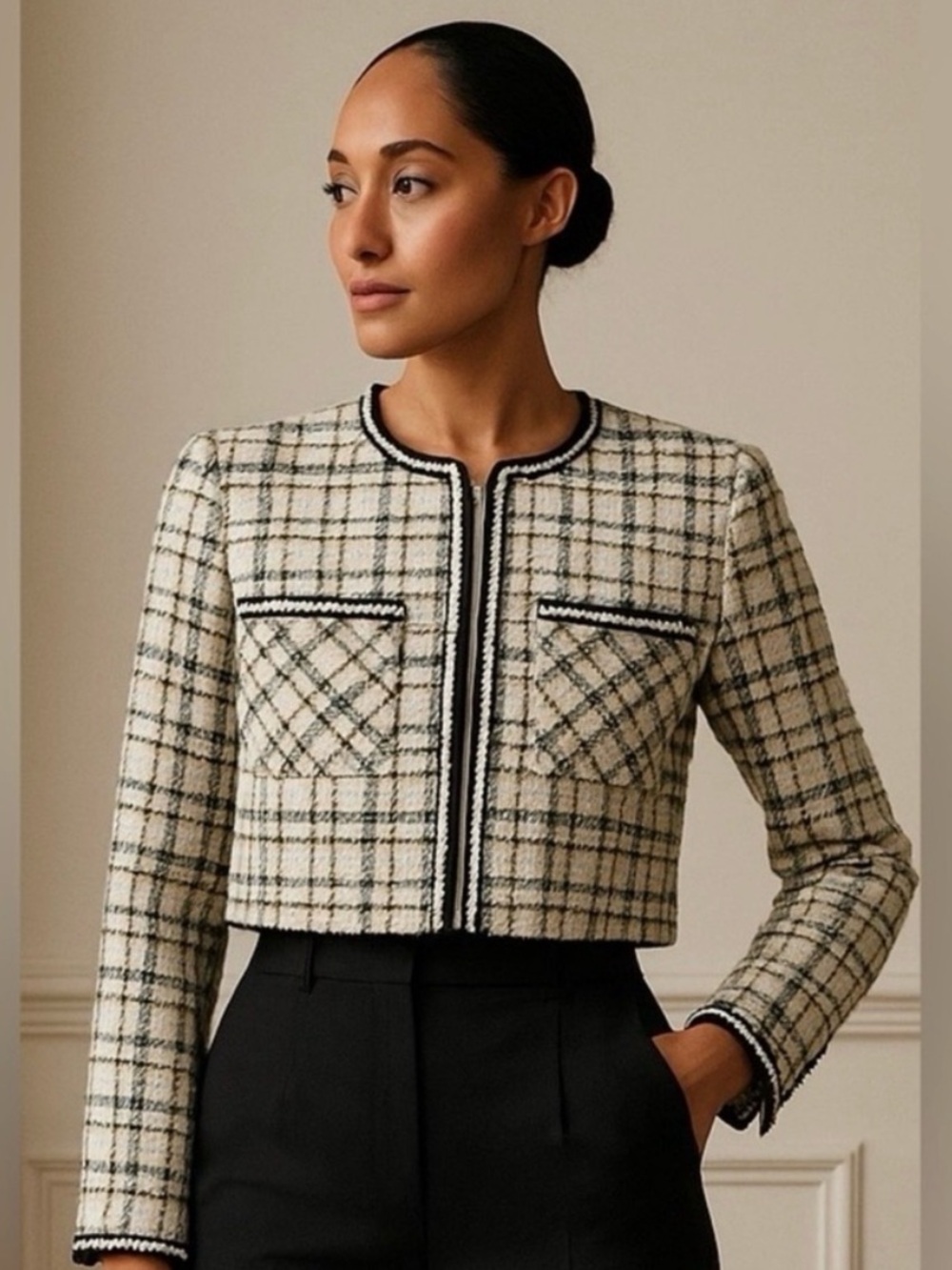 House of Harlow 1960 Tweed Boucle Cropped Jacket